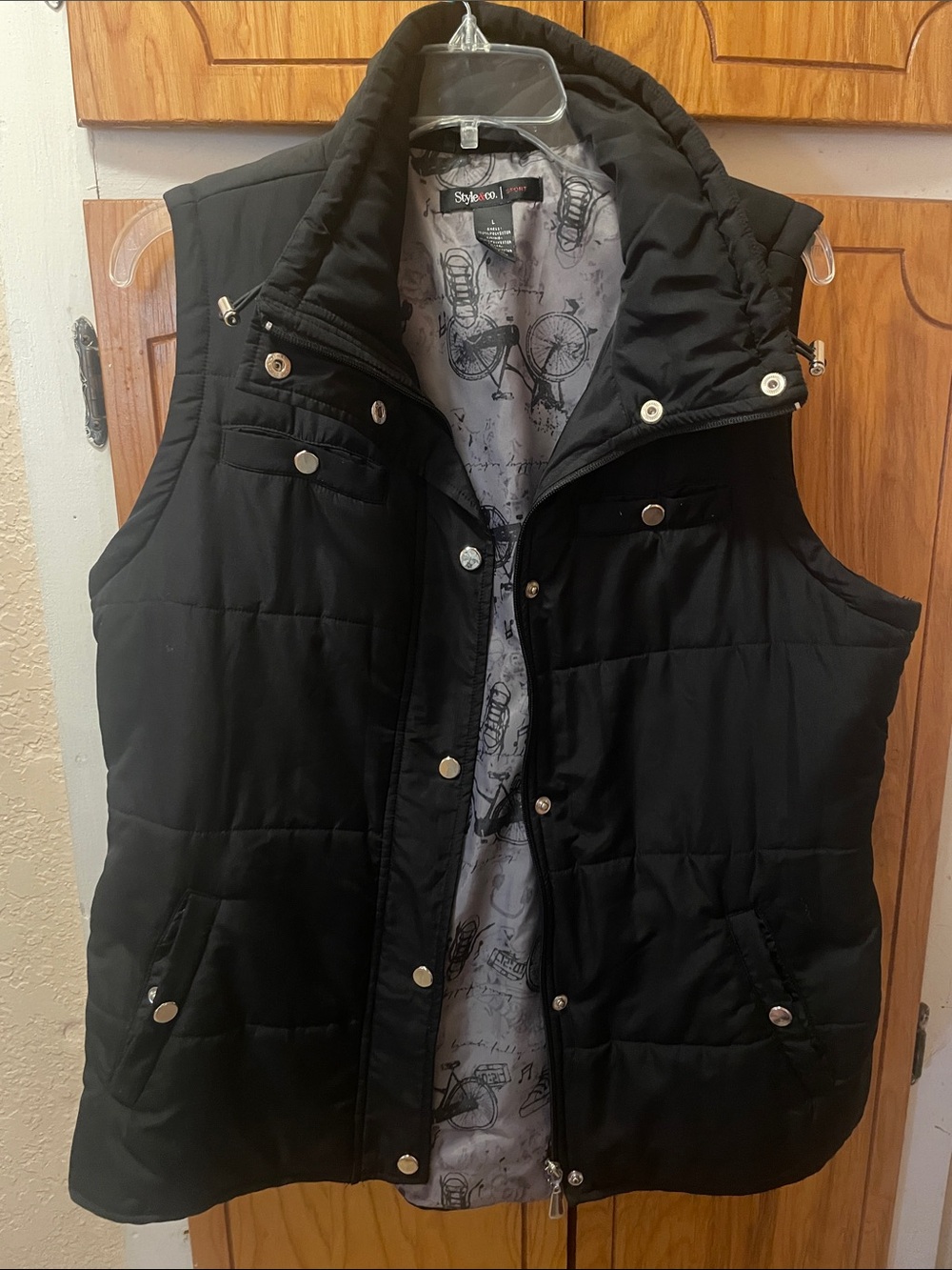 Style & Co. Black Puffer Vest with Printed Lining